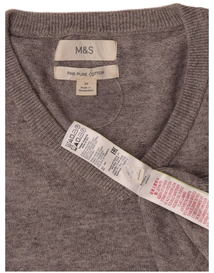 Marks & Spencer Jersey con cuello en V para hombre de algodón moteado gris medio