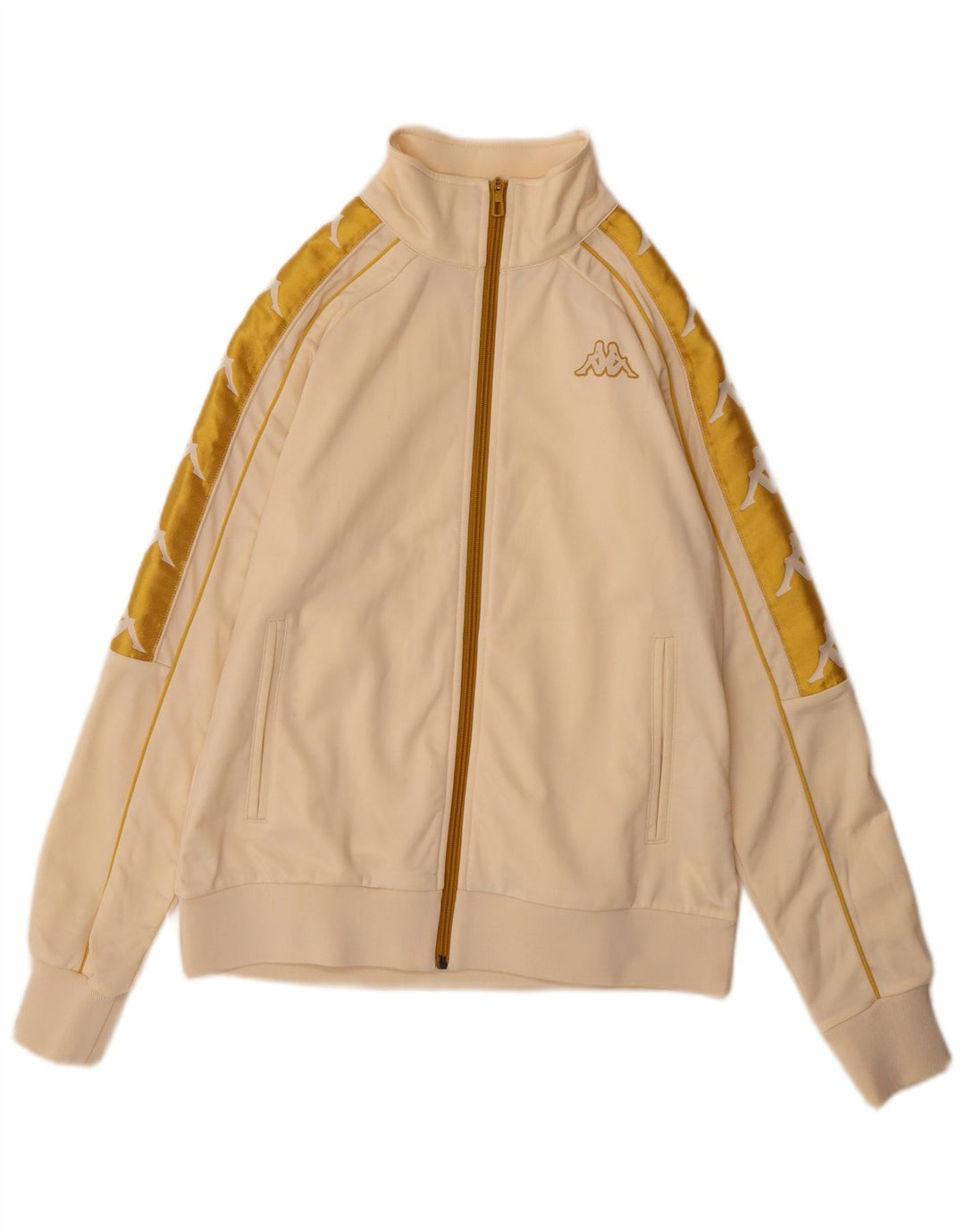 Kappa Mujer Gráfico Chándal Top Chaqueta UK 10 Small Beige Colorblock