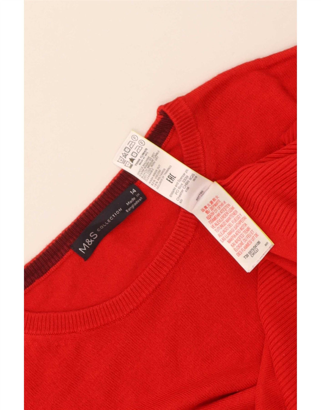 Marks & Spencer Suéter de cuello redondo para mujer UK 44 Viscosa roja grande