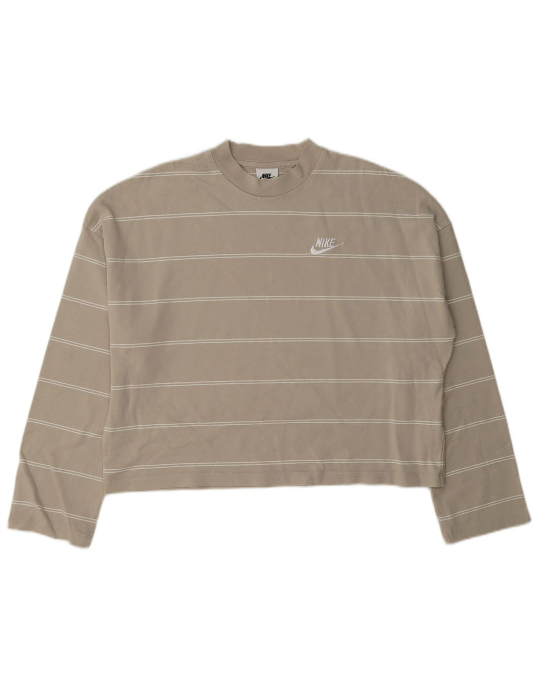 Nike Top corto extragrande de manga larga para mujer UK 10 Pequeño algodón a rayas gris