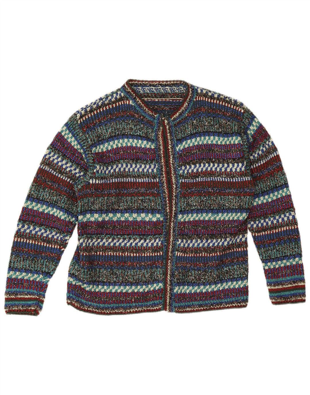 Vintage mujer abierto cardigan suéter Reino Unido 12 medio multicolor rayas