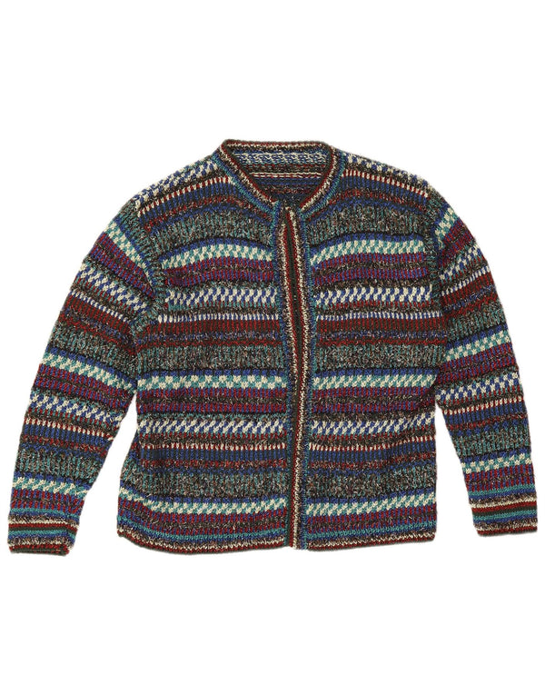 Vintage mujer abierto cardigan suéter Reino Unido 12 medio multicolor rayas