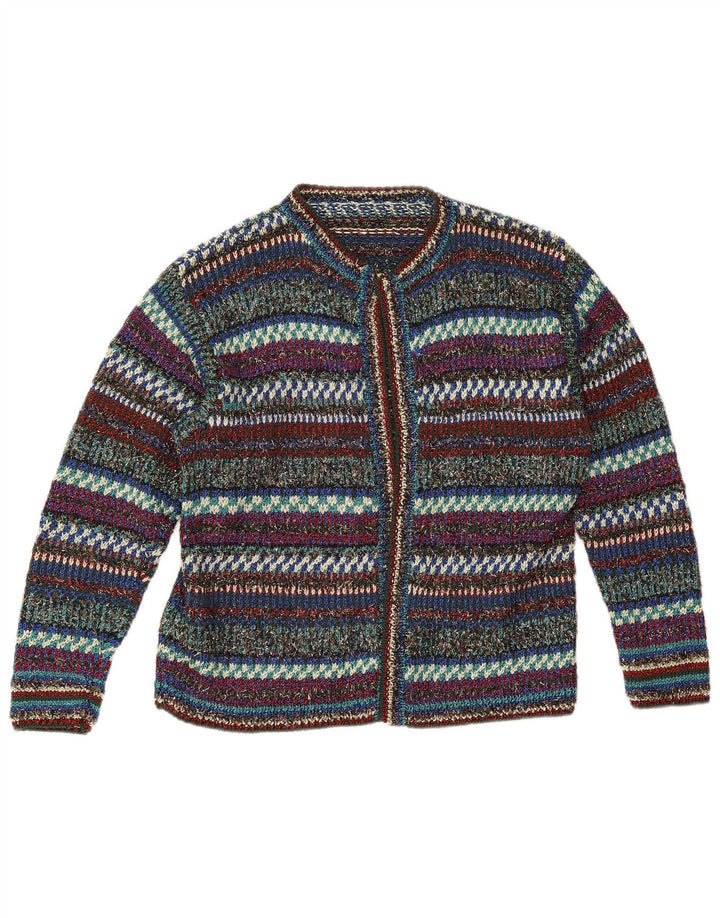 Vintage mujer abierto cardigan suéter Reino Unido 12 medio multicolor rayas