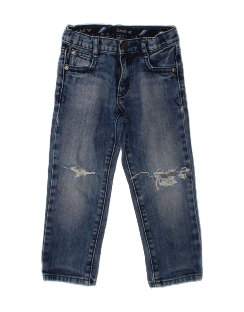 ARMANI Boys Distressed Straight Jeans 2-3 Years W20 L15 Blue Cotton Vintage Armani and Second-Hand Armani from Messina Hembry 