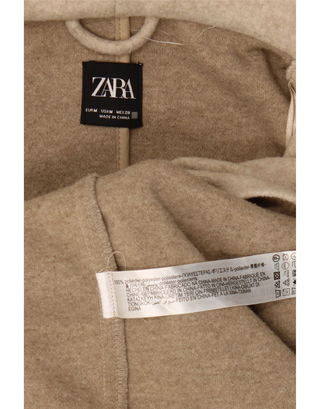Zara Mujer Abrigo Con Capucha UK 44 Poliéster Beige Medio