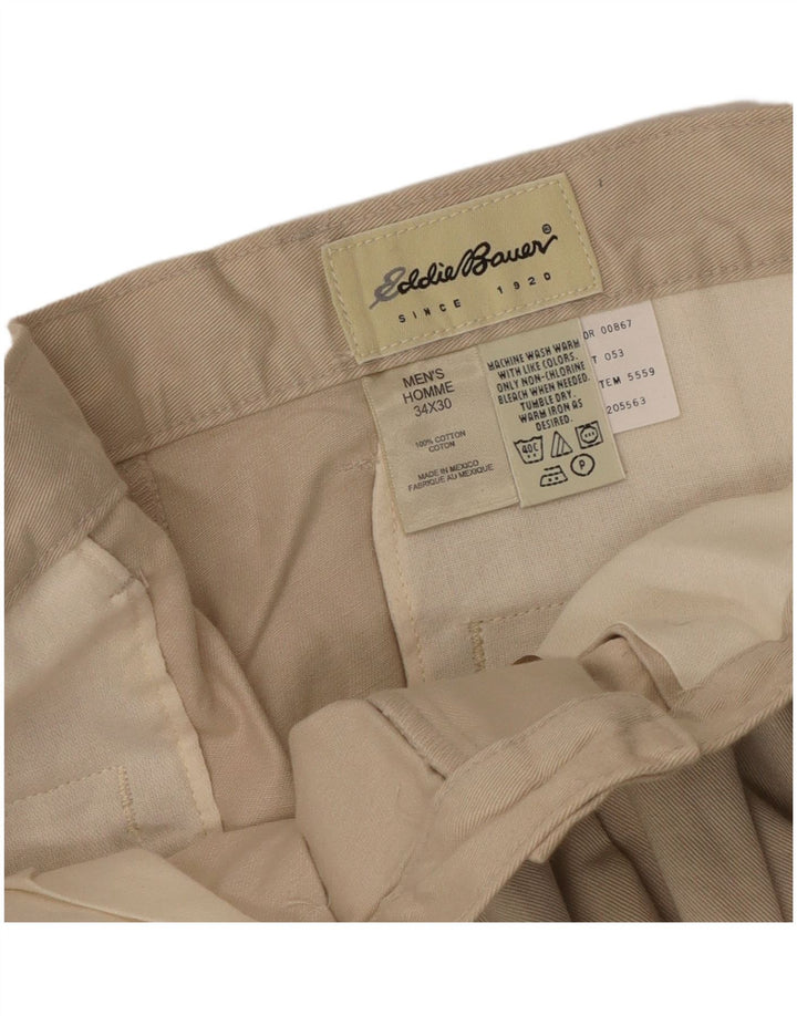 Eddie Bauer Pantalón chino con pinzas para hombre W34 L30 Algodón beige