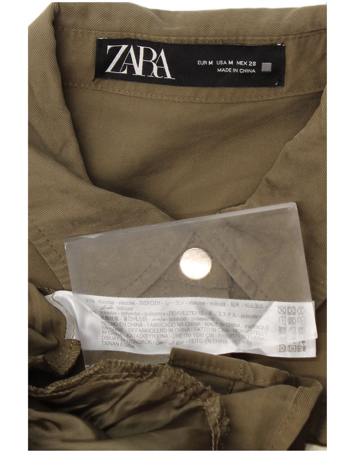 Zara Vestido Camisero Mujer UK 44 Viscosa Caqui Mediana