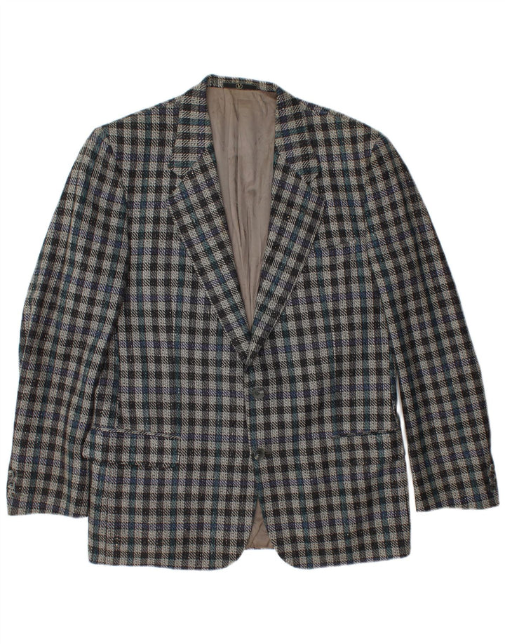 VALENTINO Chaqueta tipo blazer de 2 botones para hombre IT 50 Large Blue Check Lana virgen