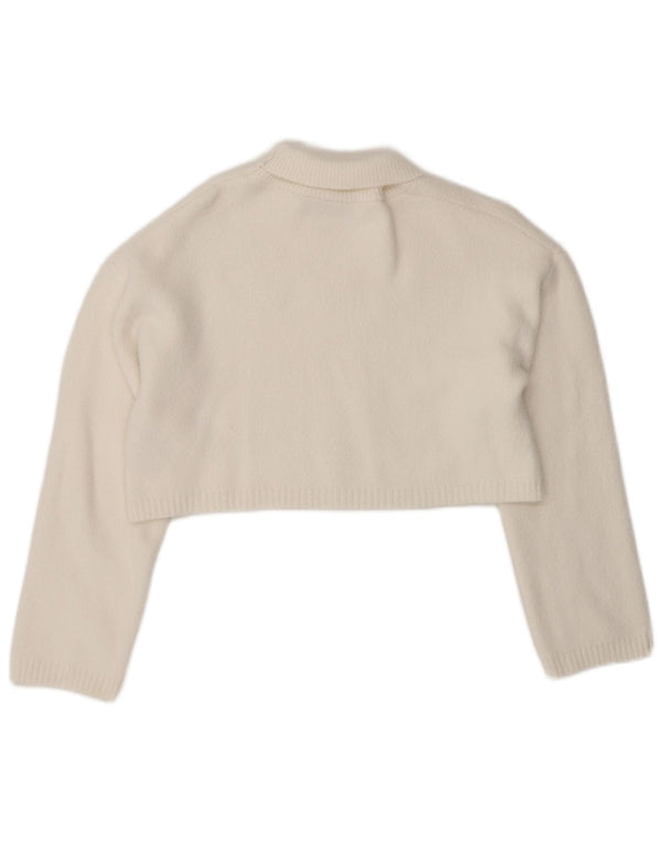 Zara Mujer Crop Oversize Roll Neck Jumper Sweater UK 10 Small Blanco