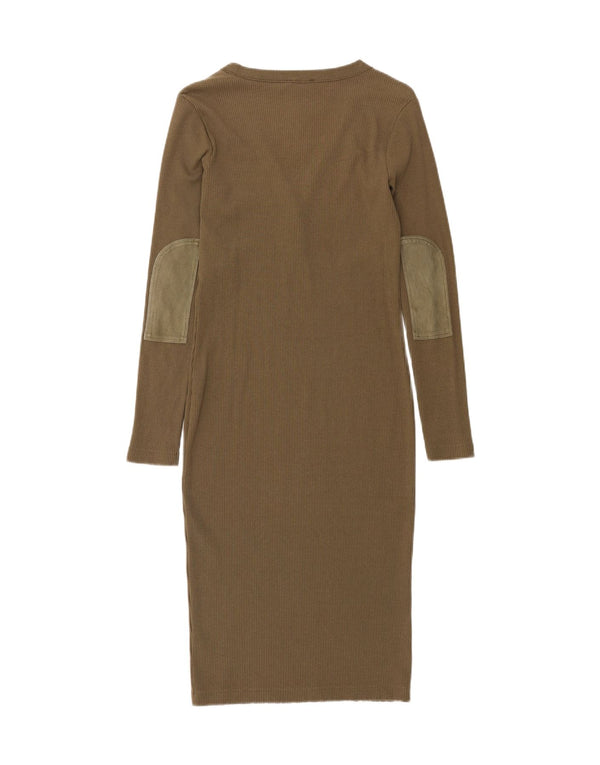 Polo Ralph Lauren Womens Long Sleeve Bodycon Dress UK 10 Small Khaki Cotton