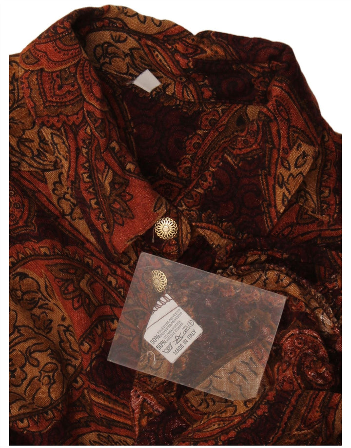 Vintage mujer camisa Reino Unido 16 grande marrón Paisley poliéster