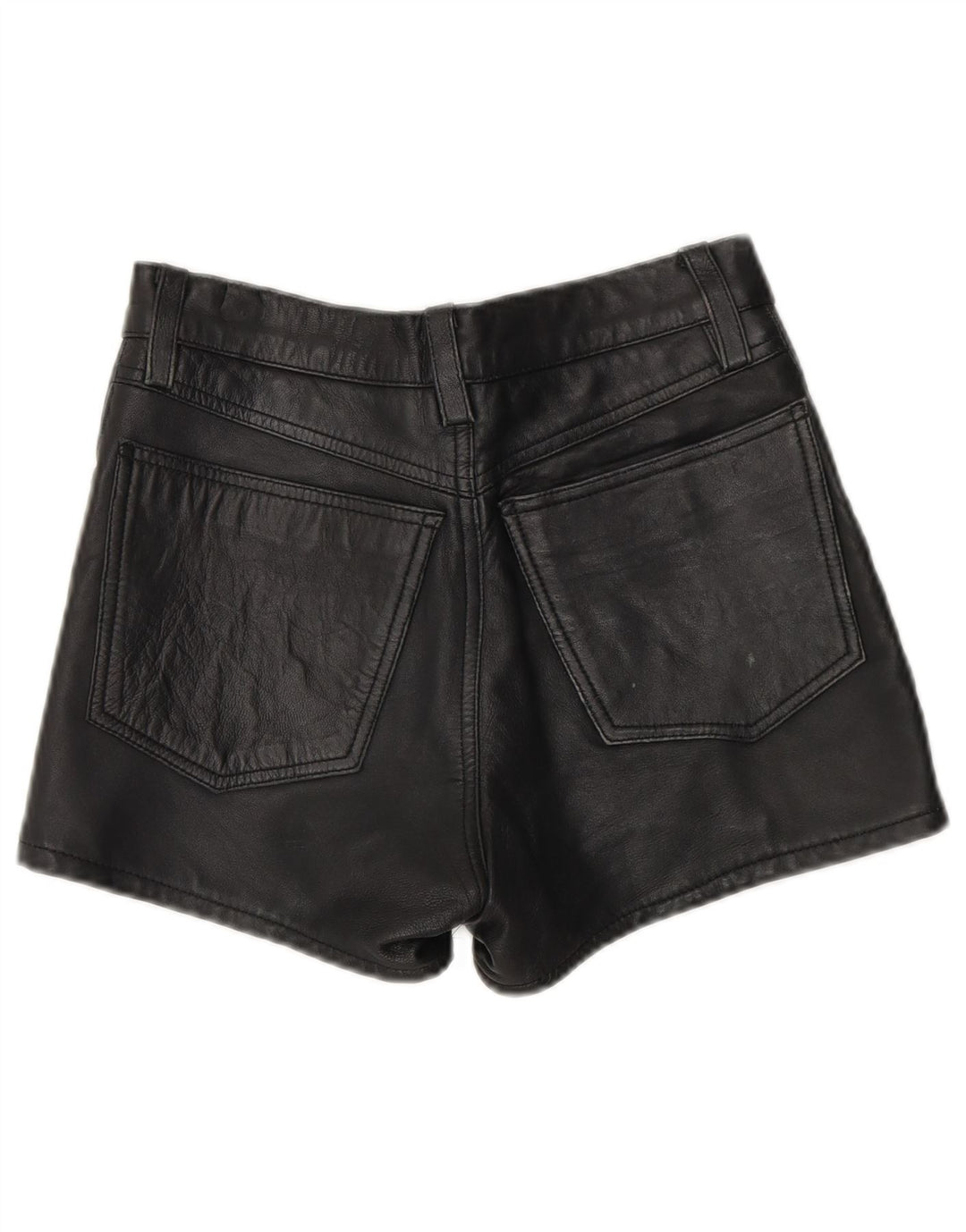 Vintage mujer cuero pantalones cortos W26 pequeño cuero negro
