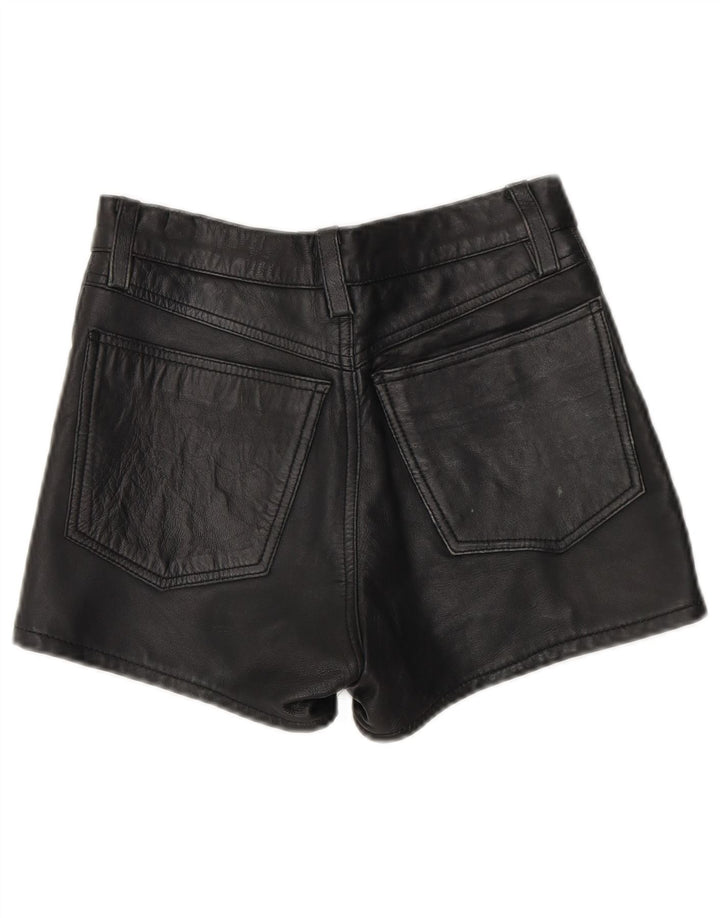 Vintage mujer cuero pantalones cortos W26 pequeño cuero negro