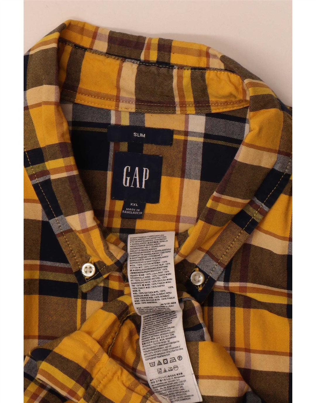 Camisa de franela delgada para hombre Gap 2XL Algodón a cuadros amarillos