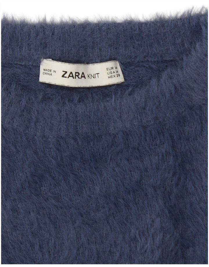 ZARA Jersey corto con cuello barco para mujer, talla 40, talla M, azul marino