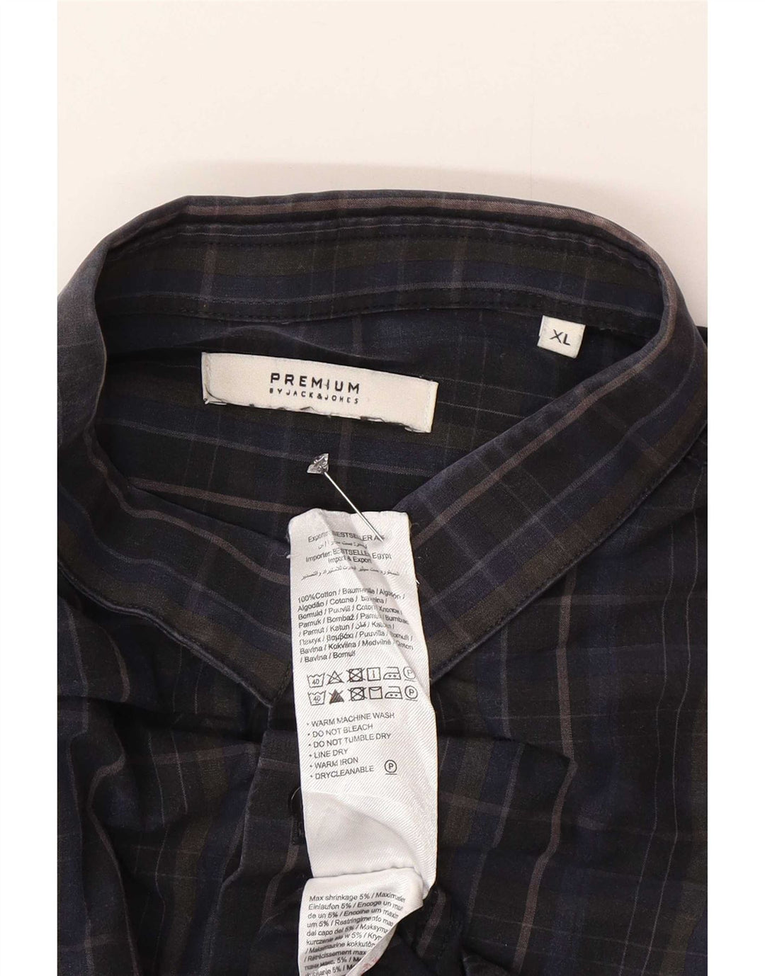 Camisa Jack & Jones Hombre XL Azul Marino Cuadros Algodón