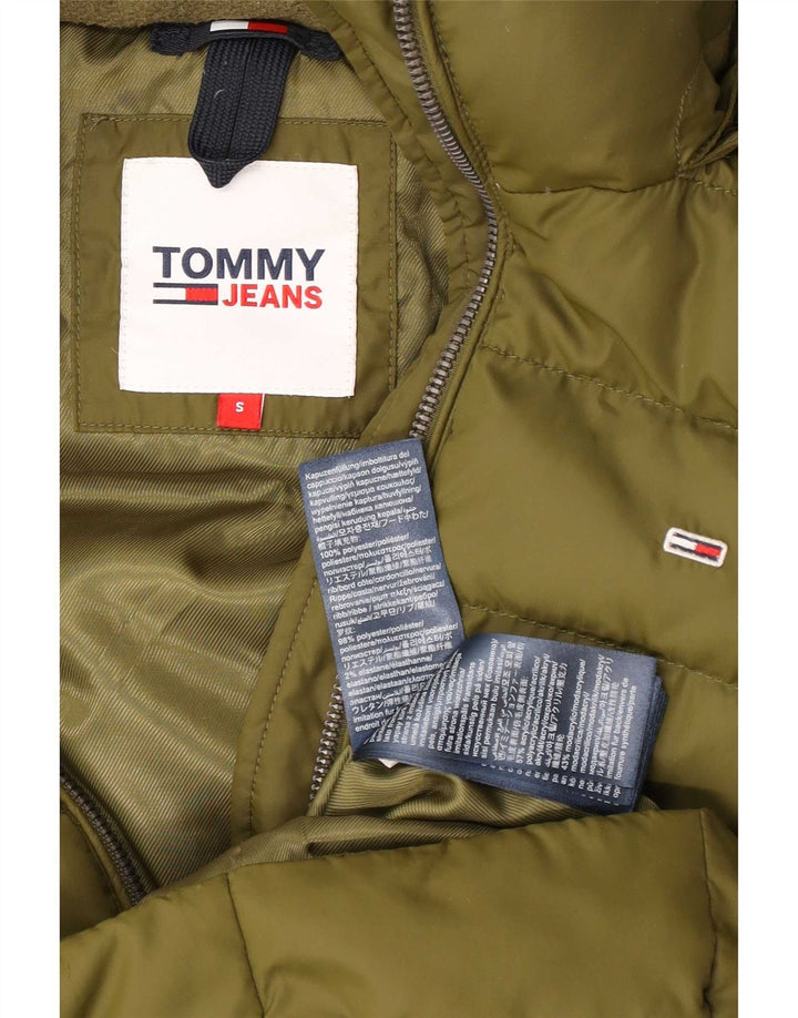 Tommy Hilfiger Abrigo acolchado con capucha para mujer UK 10 Small Poliéster verde