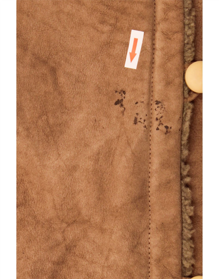Vintage mujer shearling abrigo IT 44 cuero marrón medio