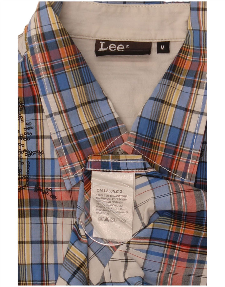 Lee Camisa De Manga Corta Con Estampado De Hombre De Algodón A Cuadros Multicolor Mediano