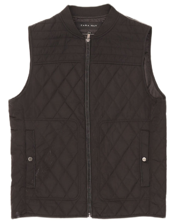 Zara Hombre Chaleco Acolchado UK 38 Mediano Negro Poliéster