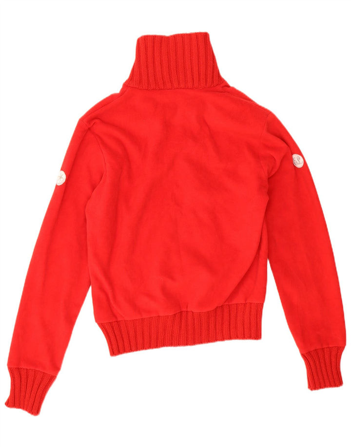 Vintage mujer chándal top chaqueta Reino Unido 16 grande rojo Fair Isle poliéster