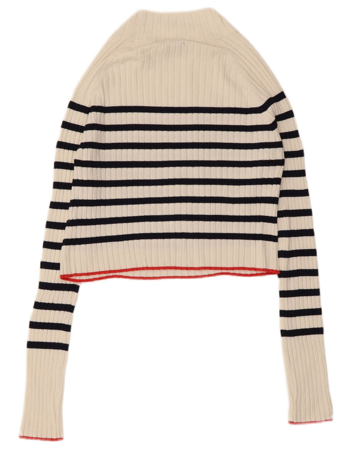 Zara - Jersey corto con cuello de tortuga para mujer, talla 40, talla mediana, color blanco a rayas