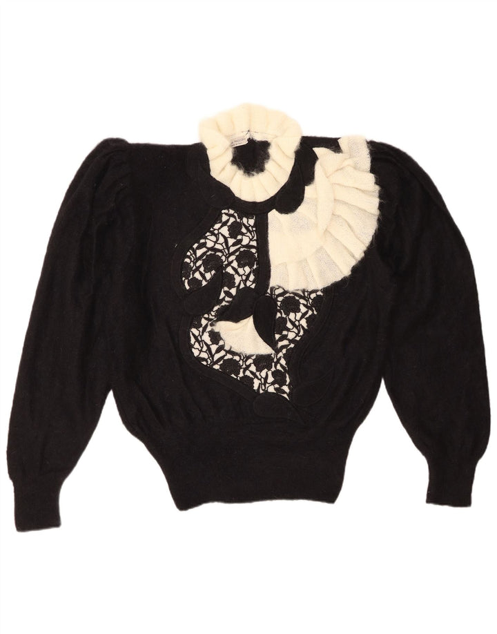 VINTAGE Jersey de cuello alto para mujer IT 44 Medio Negro Floral