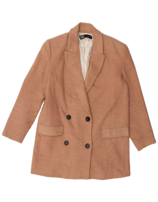 Zara Mujer Abrigo Extragrande De Doble Botonadura UK 6 XS Algodón Rosa