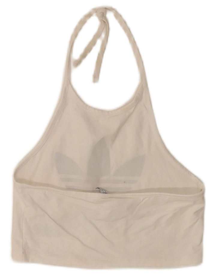 Adidas Top corto con gráfico halter para mujer UK 44 Algodón blanco mediano