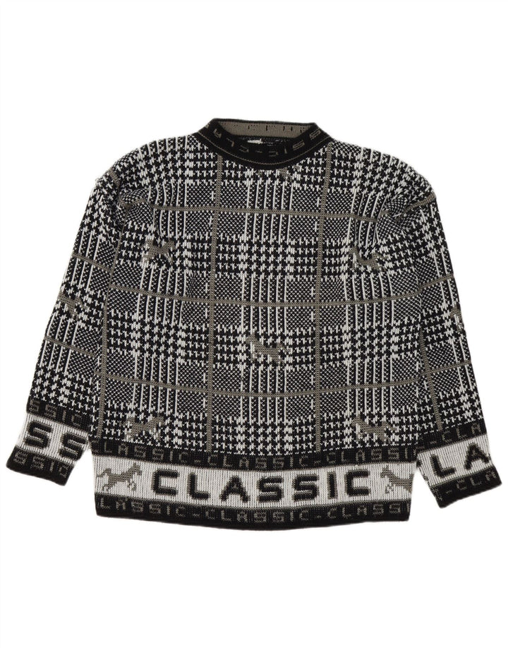 Vintage hombres gráfico cuello redondo jersey suéter grande negro cheque