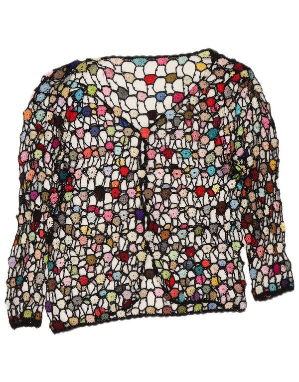 Vintage mujer crochet cardigan top Reino Unido 14 medio multicolor floral
