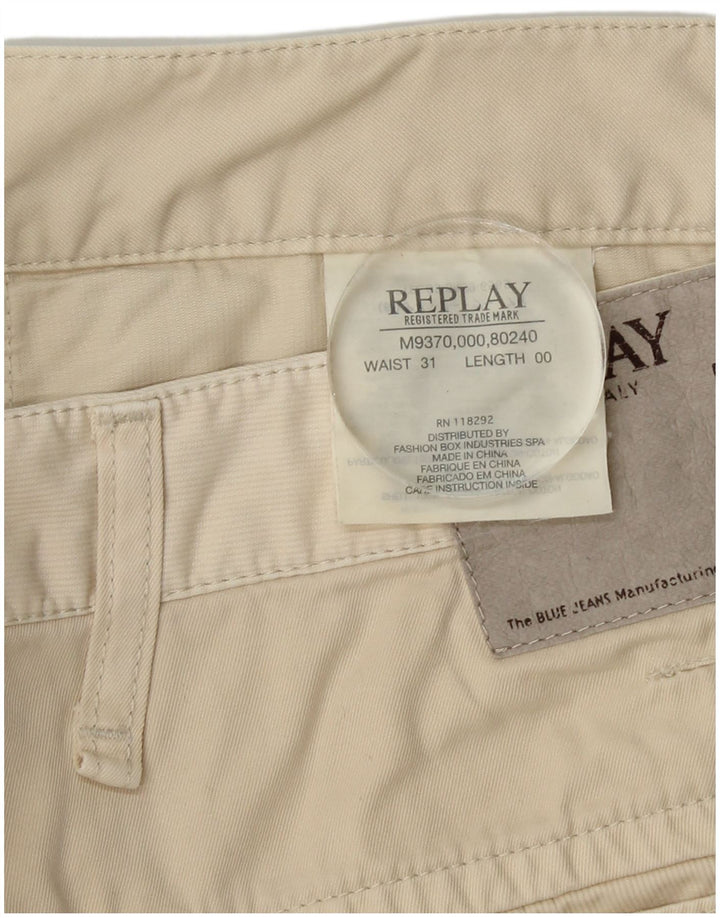 REPLAY Pantalones cortos casuales para hombre W31 Medium Off White Cotton