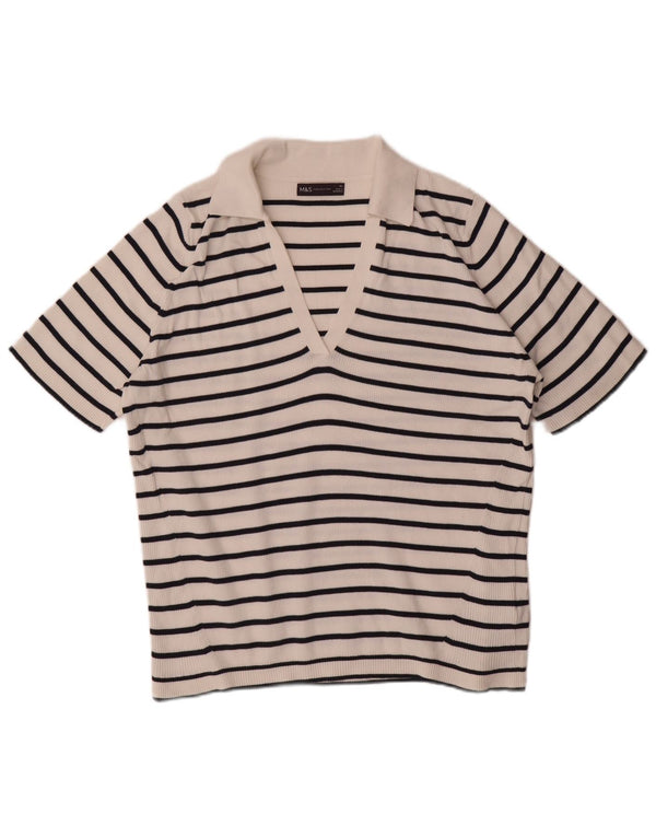 Marks & Spencer Polo para mujer UK 40 XL Algodón a rayas blancas
