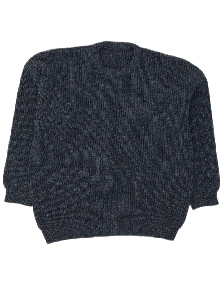 Vintage hombres cuello redondo jersey suéter XL azul marino
