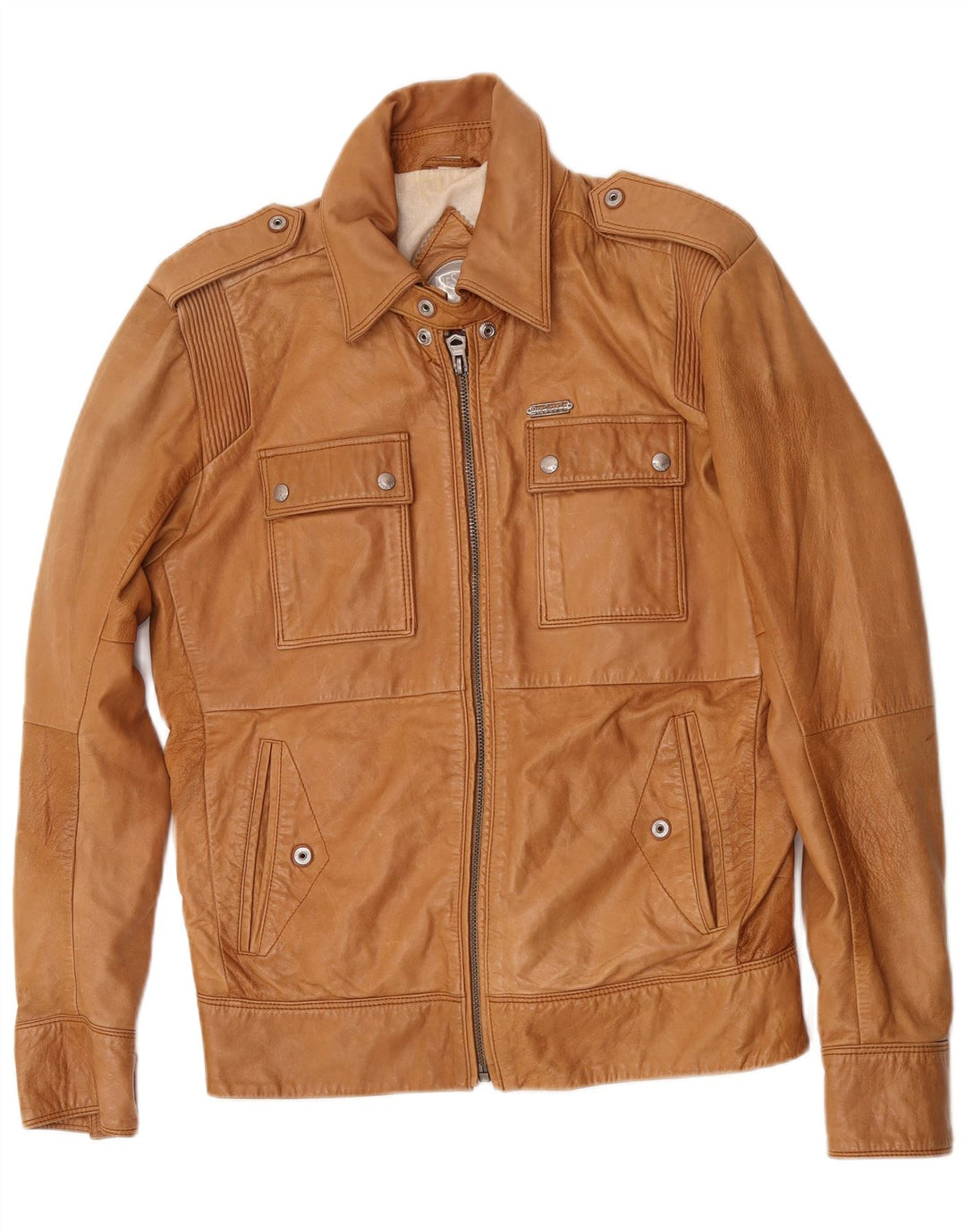 Diesel Chaqueta de cuero para hombre UK 38 Cuero beige medio