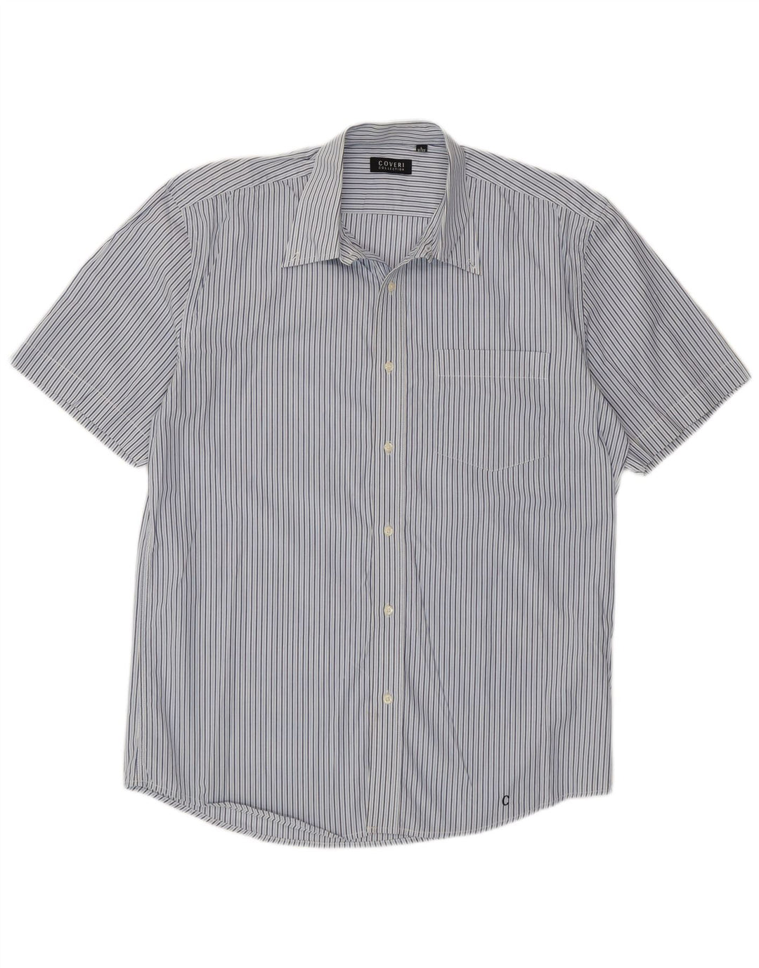 Camisa de manga corta Coveri para hombre talla 41/42 grande azul a rayas