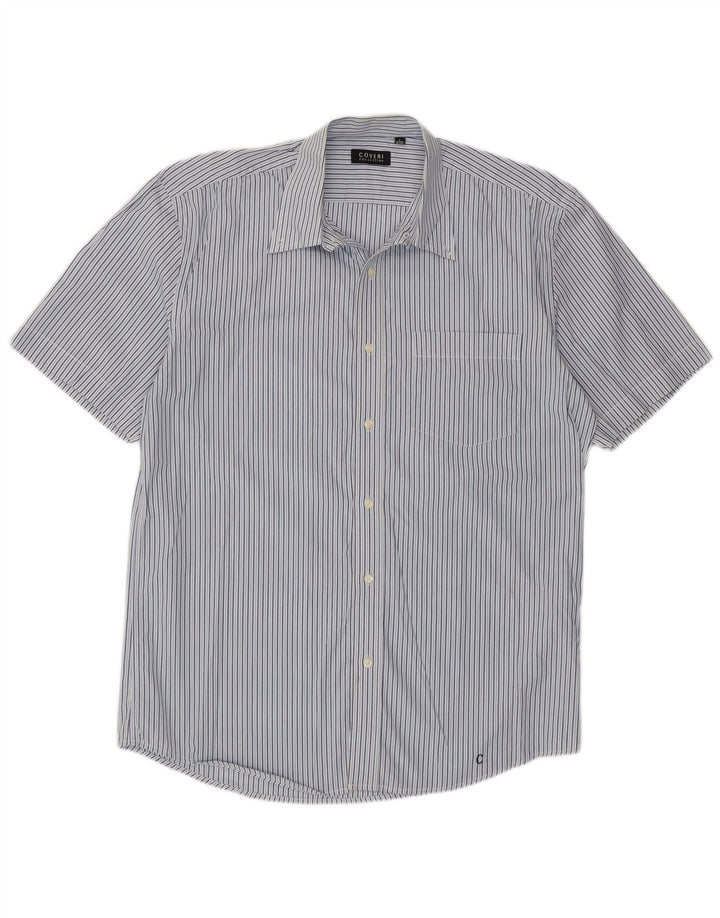 Camisa de manga corta Coveri para hombre talla 41/42 grande azul a rayas