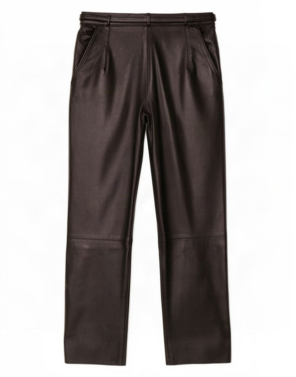 Pantalones de cuero vintage para mujer con clavijas W26 L26 negro