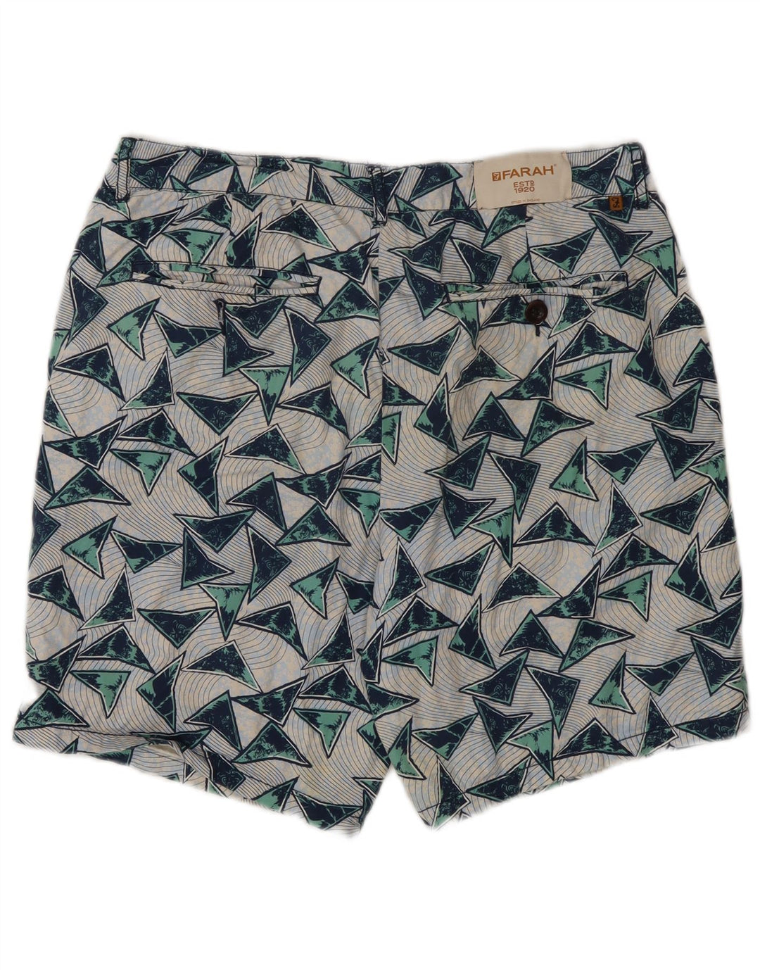 Farah Mens Chino Shorts W32 Algodón Geométrico Multicolor Medio