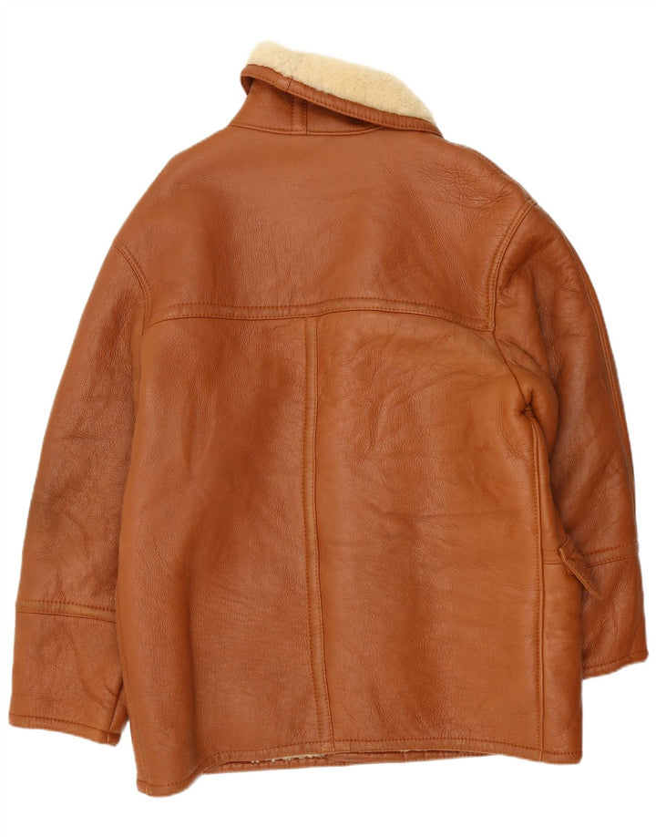 Vintage hombres doble pecho shearling chaqueta IT 54 2XL marrón