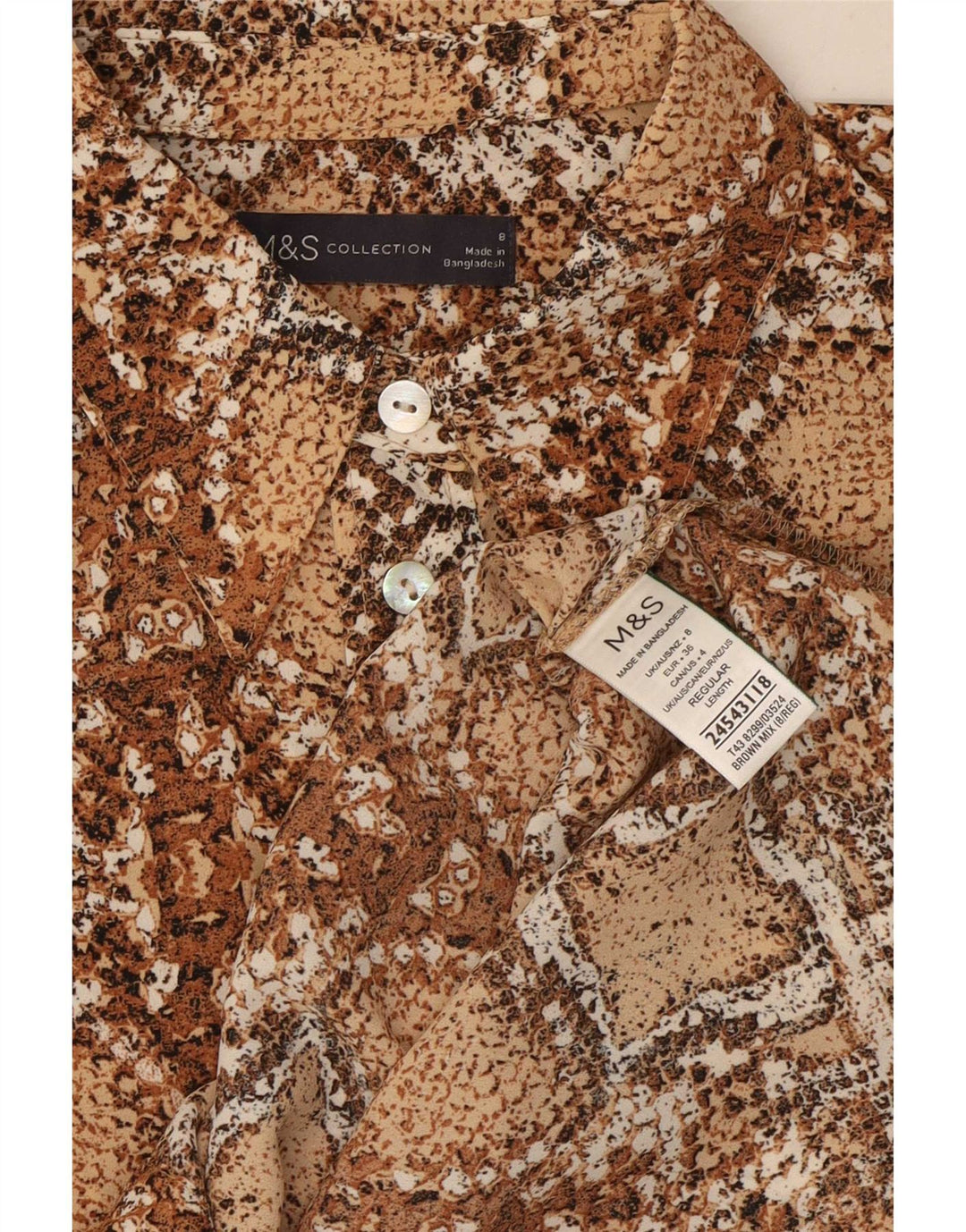 Marks & Spencer Blusa para mujer UK 8 Small Marrón Estampado animal Poliéster