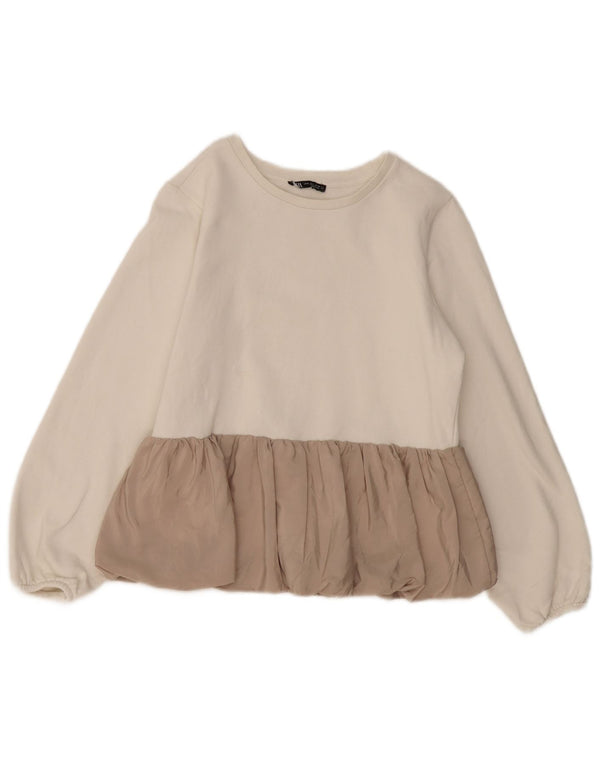 ZARA Mujer Sudadera Jumper UK 12 Medium Off White Colourblock Algodón