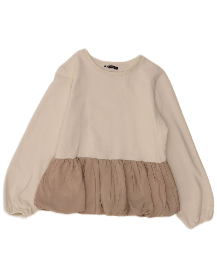 ZARA Mujer Sudadera Jumper UK 12 Medium Off White Colourblock Algodón