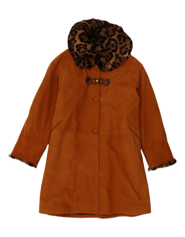 Vintage mujeres de gran tamaño cuero shearling abrigo EU 42 grande marrón shearling