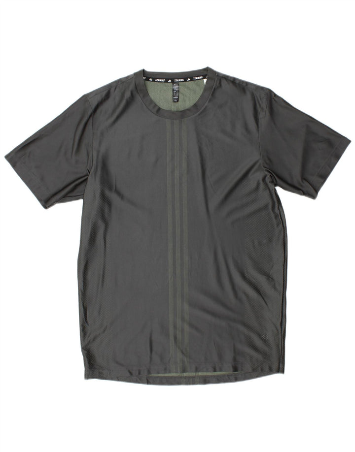 Adidas Hombre Aeroready Camiseta Top Poliéster A Rayas Gris Medio