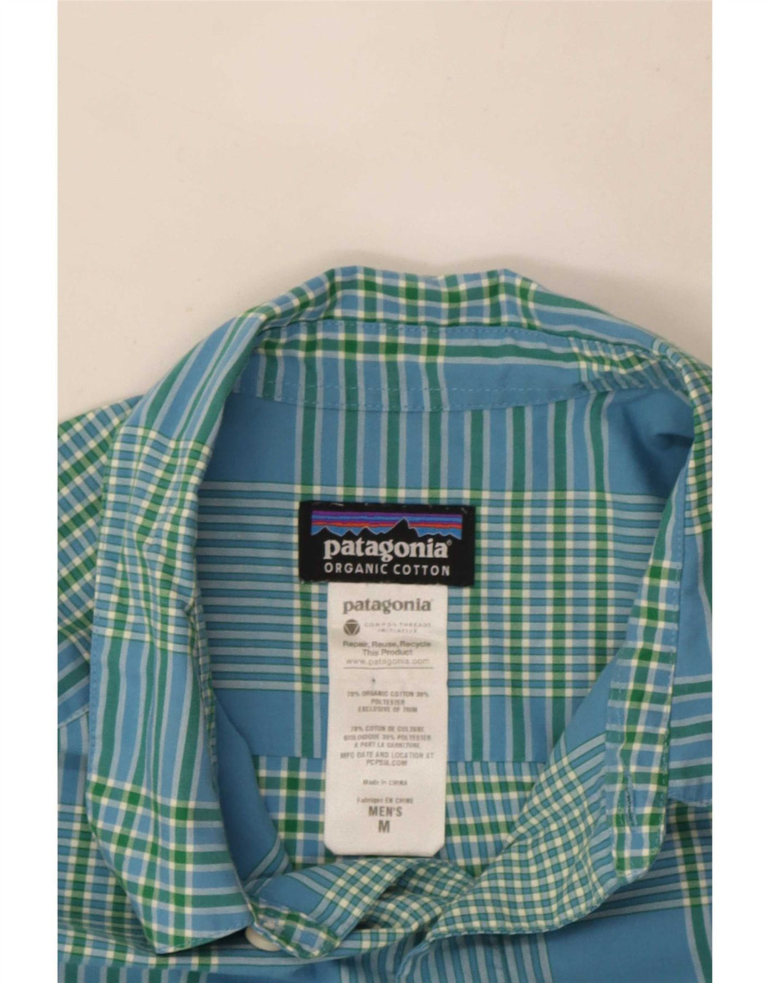 Camisa Patagonia Hombre Manga Corta Azul Medio Cuadros Algodón