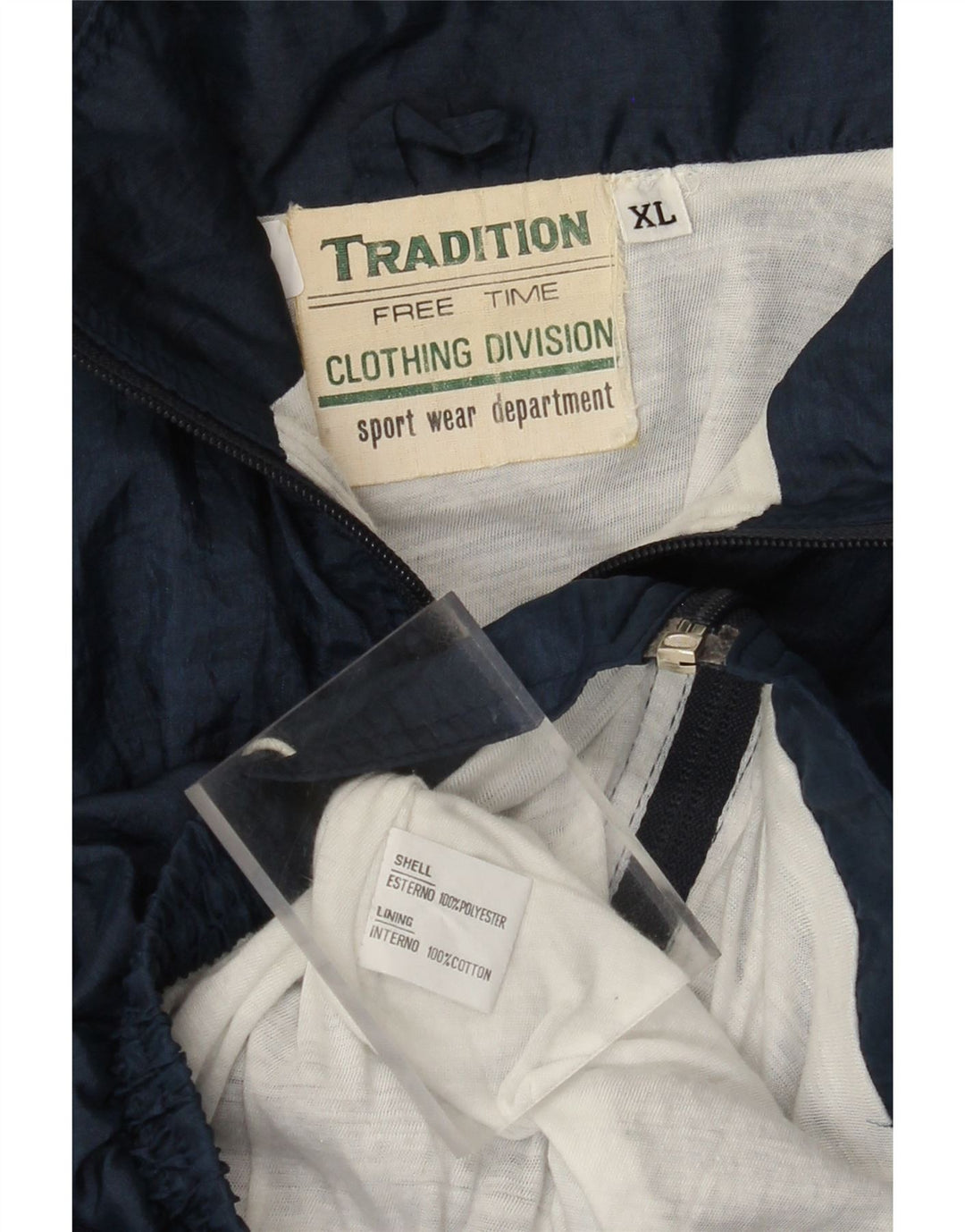 VINTAGE Chaqueta superior de chándal para hombre XL Azul marino Colorblock Poliéster