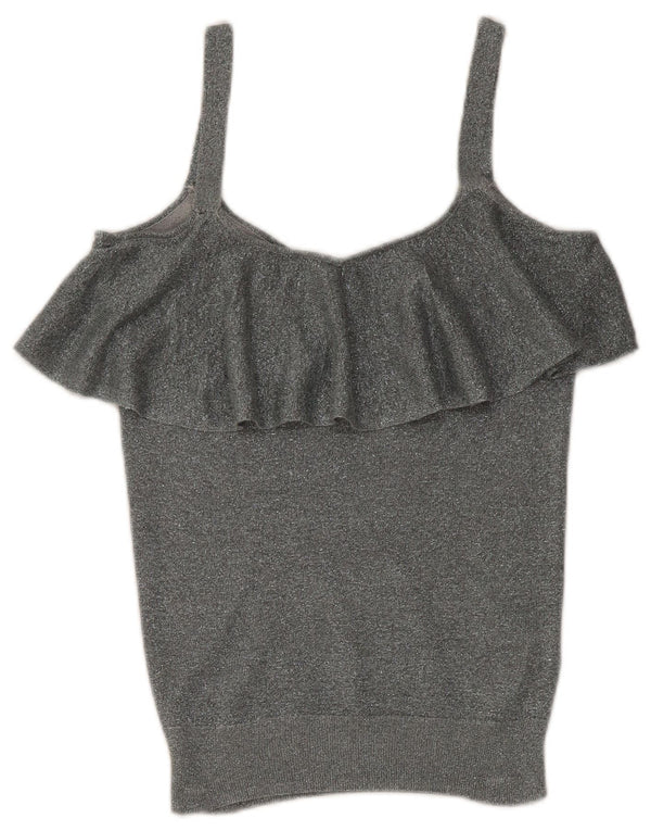 Oasis Top corto de tirantes para mujer UK 6 XS Viscosa moteada plateada