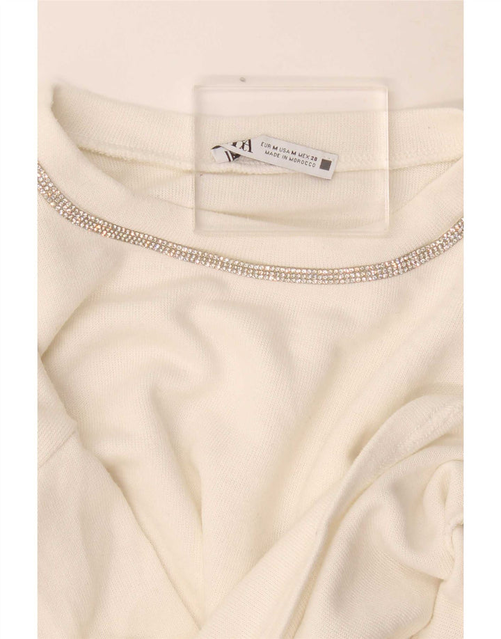 Zara Mujer Crop Oversize Top Manga Larga UK 44 Medium Blanco