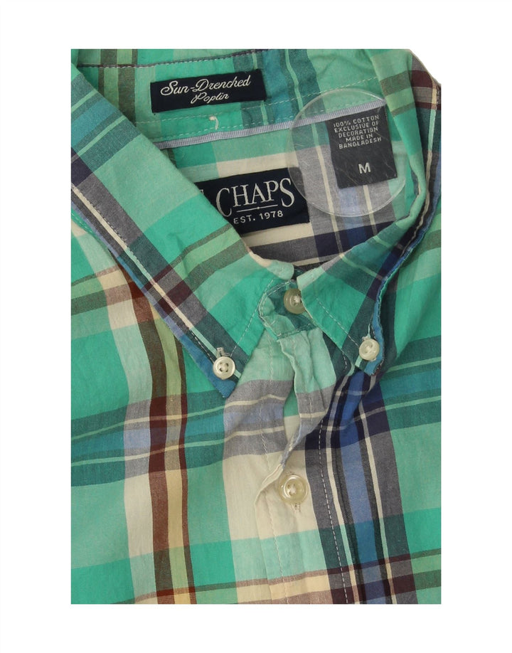 CHAPS Mens Short Sleeve Shirt Medium Green Check Cotton Vintage Chaps and Second-Hand Chaps from Messina Hembry 
